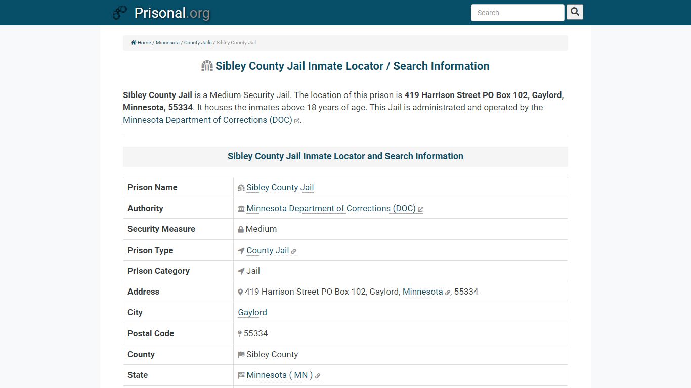 Sibley County Jail-Inmate Locator/Search Info, Phone, Fax ...
